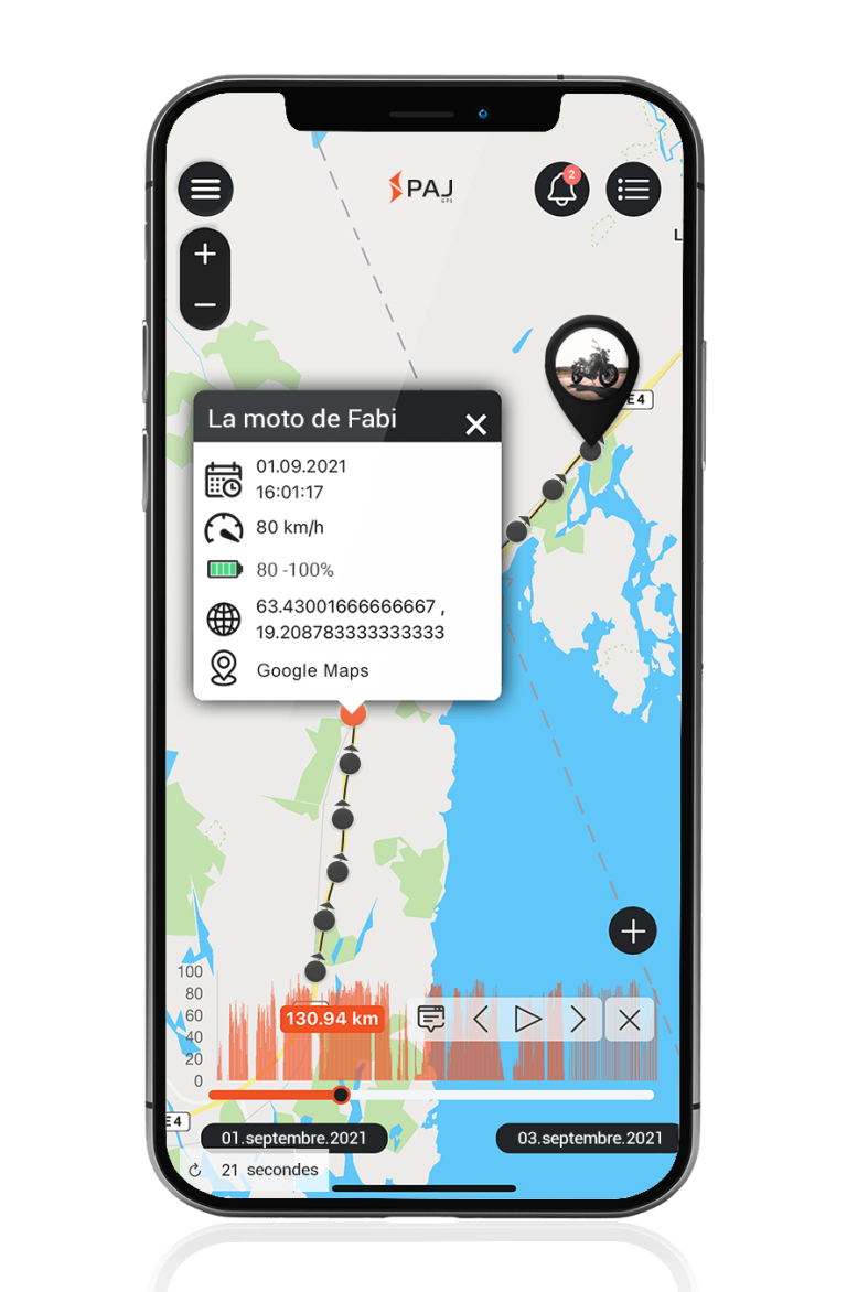 App traceurs gps moto -Mémoire de la trajectoire