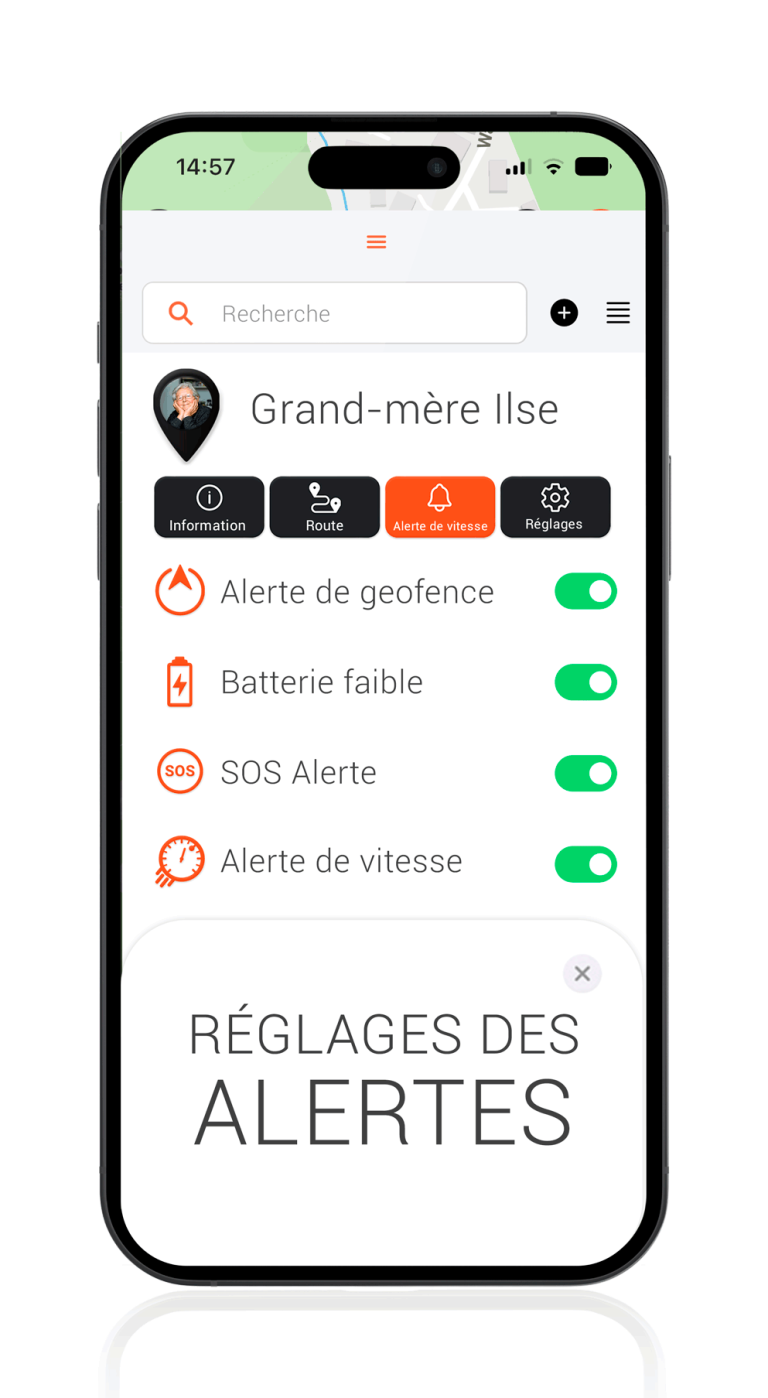 App traceurs personnes âgées -Réglages des alertes