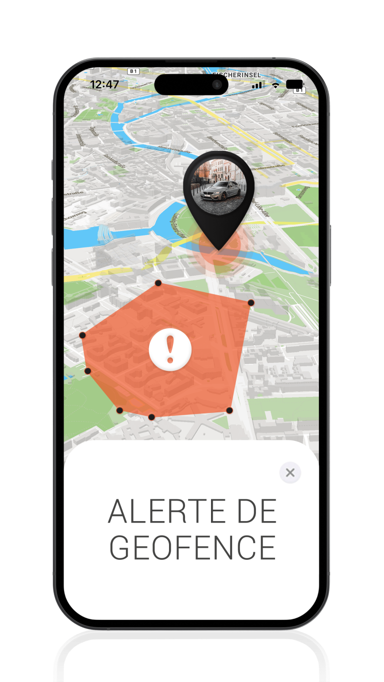 Mockup avec voiture et alarme de Geofence