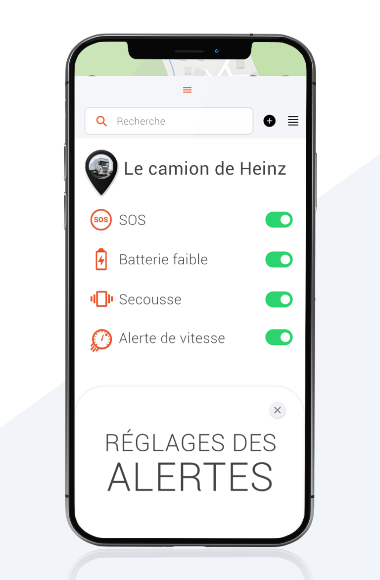 Maquette reglage des alertes du traceur GPS camion