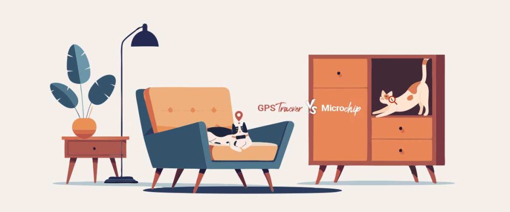 Une image qui compare la puce electronique et le traceur gps pour chats